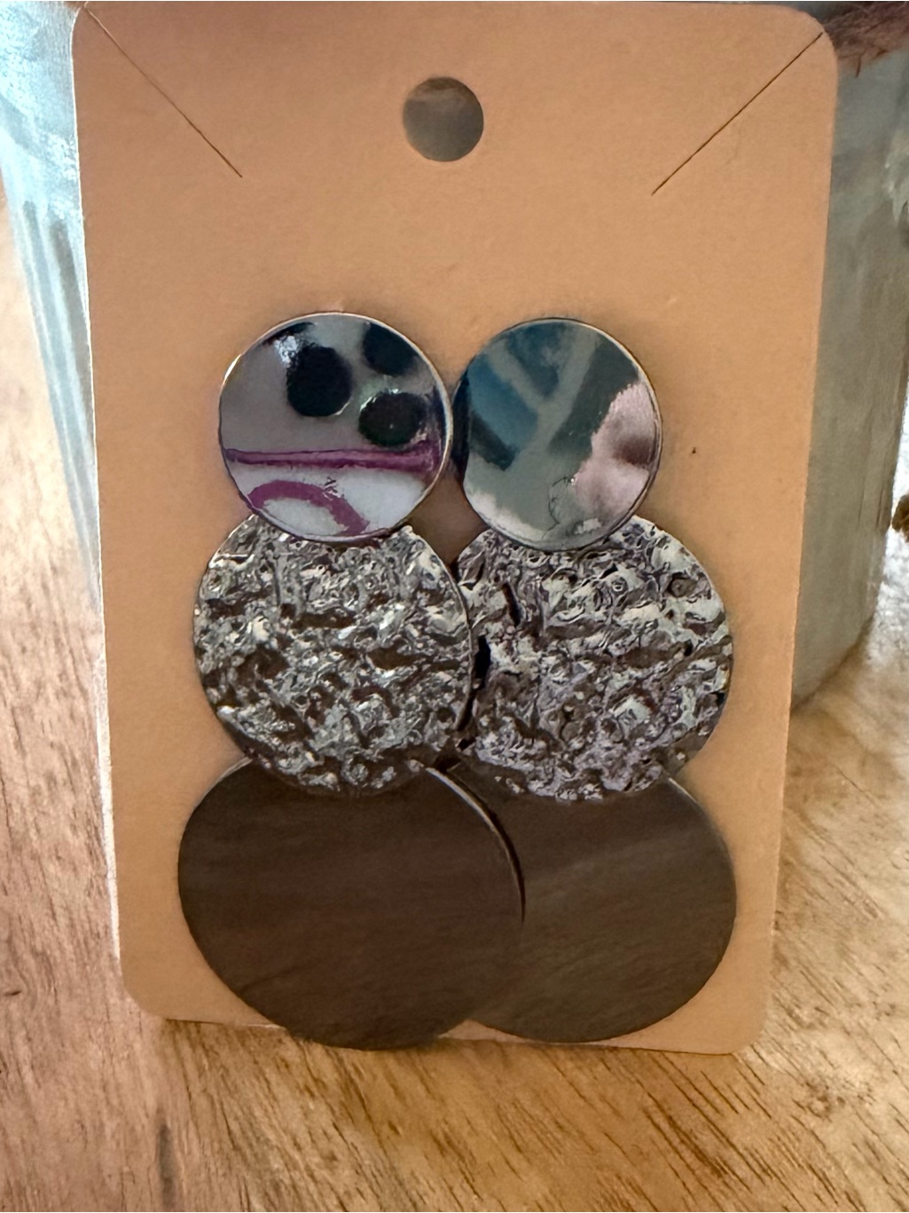 Triple Disc Statement Earrings  Metallic Gunmetal